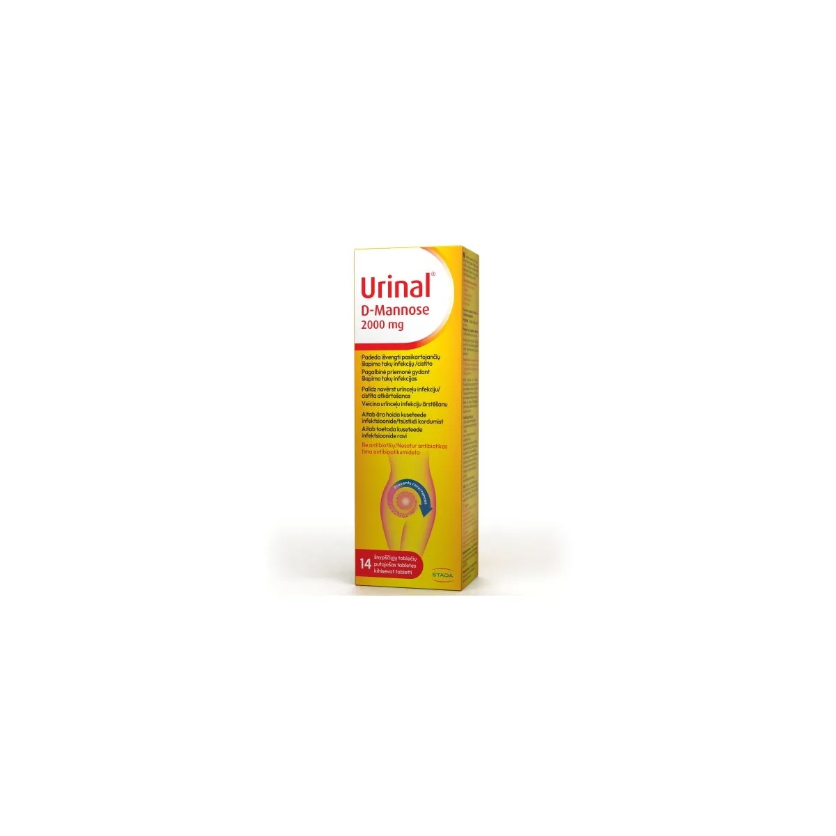 URINAL D-mannose (šlapimo takų infekcijoms), 2000mg, 14 šnypščiųjų tab -  1