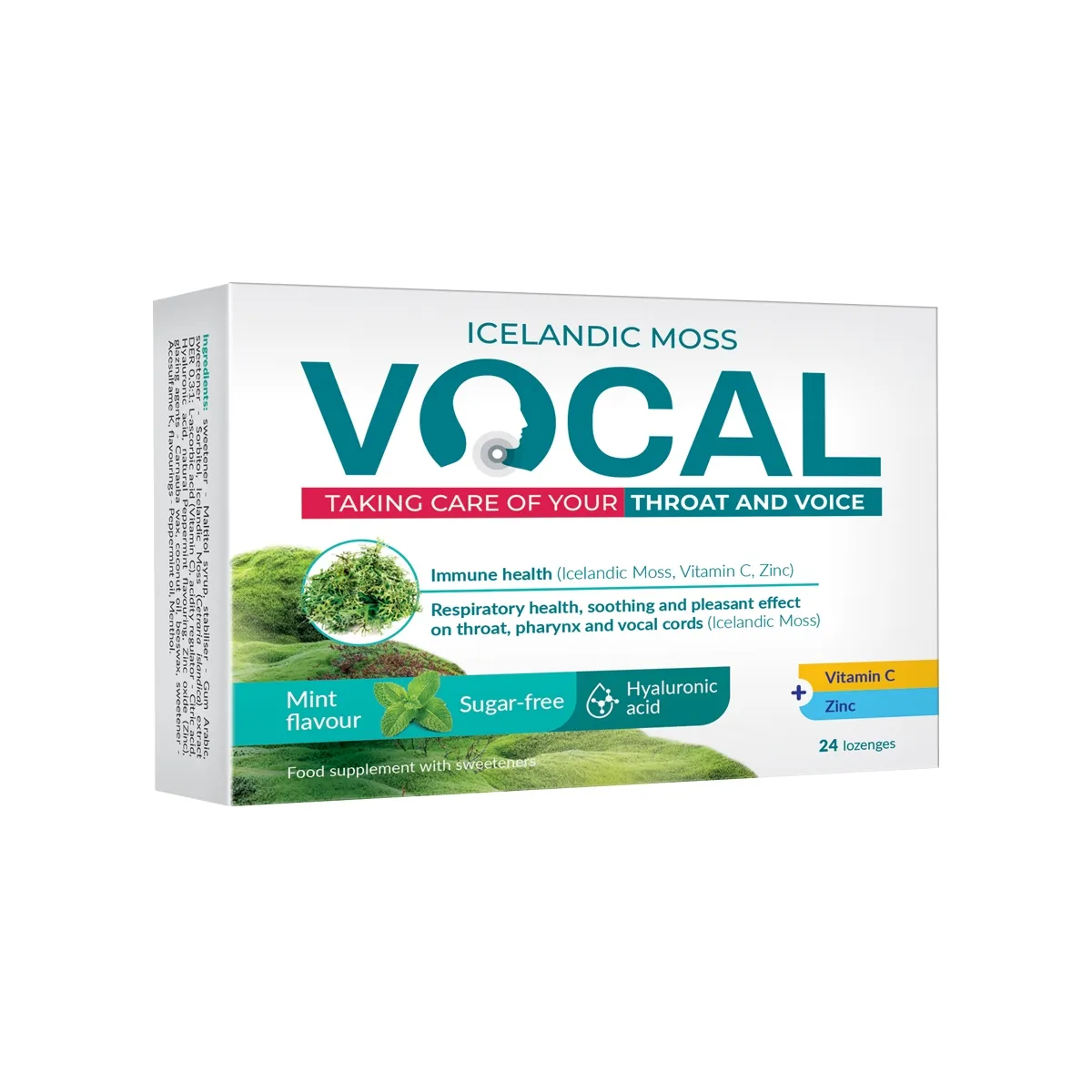 VOCAL su hialuronu, mėtų skonio, 24 pastilės - 