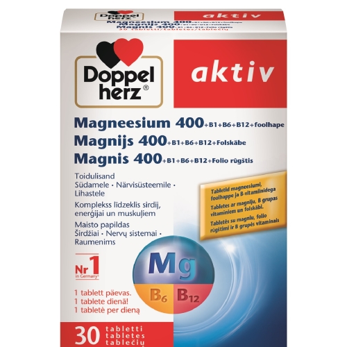 DOPPELHERZ Magnis400+B1+B6+B12+folio rūgštis AKTIV, 30 tablečių