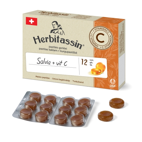 Herbitassin Salvia + vit C, 12 pastilių