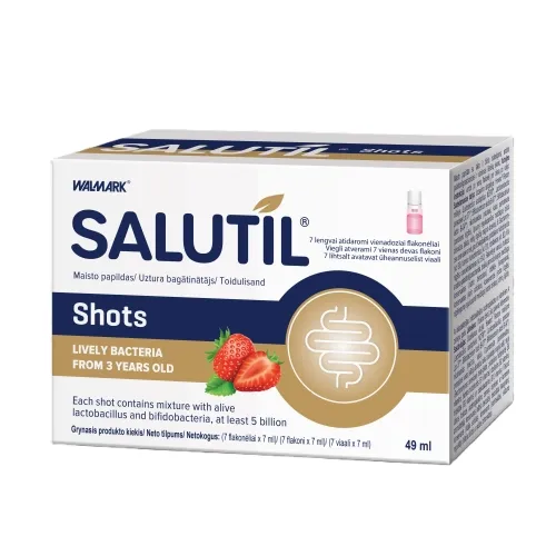 SALUTIL SHOTS (5 mlrd. gyvybingųjų bakterijų), braškių skonio, 7 flak.
