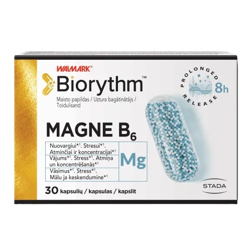 BIORYTHM MAGNE B6 (prailginto veikimo Magnis su B6), 30 kapsulių