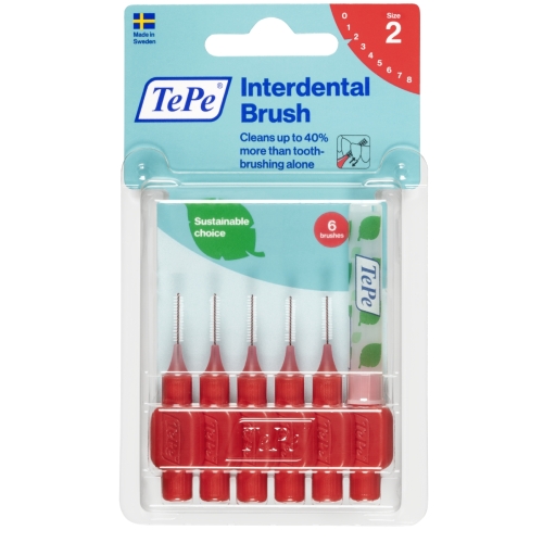 TEPE tarpdančių šepetėliai 0.5mm SIZE 2, raudoni, N6