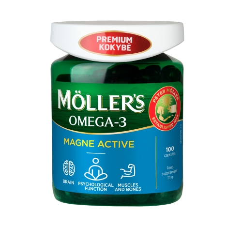MÖLLER’S OMEGA-3 MAGNE ACTIVE žuvų taukai, 100 kapsulių