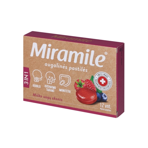 MIRAMILE miško uogų skonio, 12 kietųjų pastilių