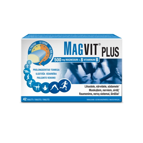 Magvit Plus 500mg magnio ir 8B grupės vitaminų tabletės, N42