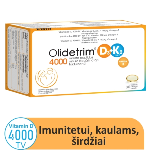 OLIDETRIM 4000 D3 + K2 OMEGA-3, 30 minkštų kapsulių