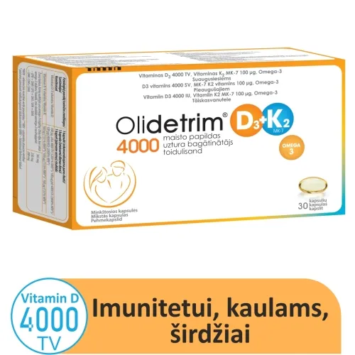 OLIDETRIM 4000 D3 + K2 OMEGA-3, 30 minkštų kapsulių
