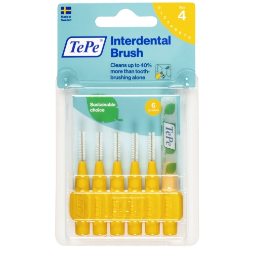 TEPE tarpdančių šepetėliai 0.7mm SIZE 4, geltoni, N6
