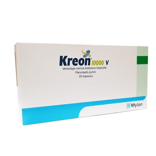 Kreon 10000V 150mg skrandyje neirios kietosios kapsulės N20 lizdinė pl