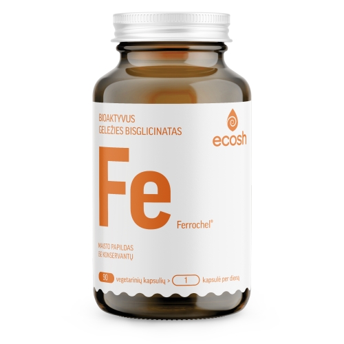 ECOSH bioaktyvi Geležis su vitaminu C, 90 kapsulių