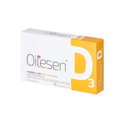 OILESEN vitaminas D3 1000 IU, 80 kapsulių