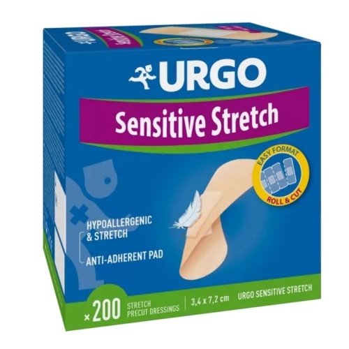 URGO SENSITIVE STRETCH, tamprusis pleistras 3,4 x 7,2 cm, 200 vnt.