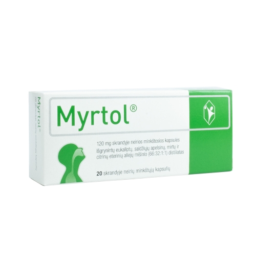 Myrtol (Gelomyrtol) 120mg skrandyje neirios kapsulės N20
