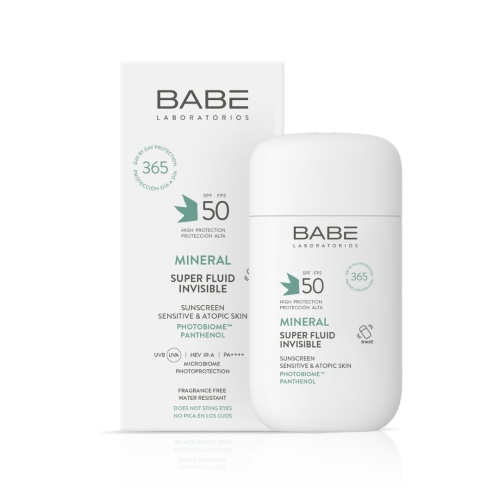 BABÉ MINERAL SUPER FLUID mineralinis fluidas nuo saulės SPF50, 50ml