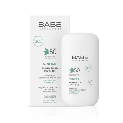 BABÉ MINERAL SUPER FLUID mineralinis fluidas nuo saulės SPF50, 50ml