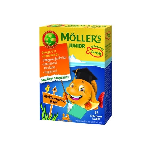 MÖLLER’S JUNIOR OMEGA-3 žuvų taukai citrinų ir apelsinų skonio, N45