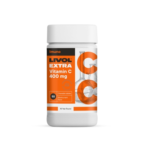 LIVOL EXTRA Vitaminas C 400 mg, juodųjų serbentų sk., 50 tabl.