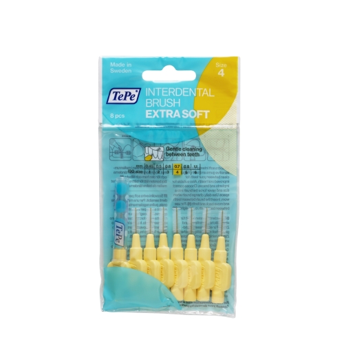 TEPE tarpdančių šepetėliai 0.7mm EXTRA SOFT SIZE 4, geltoni, N8