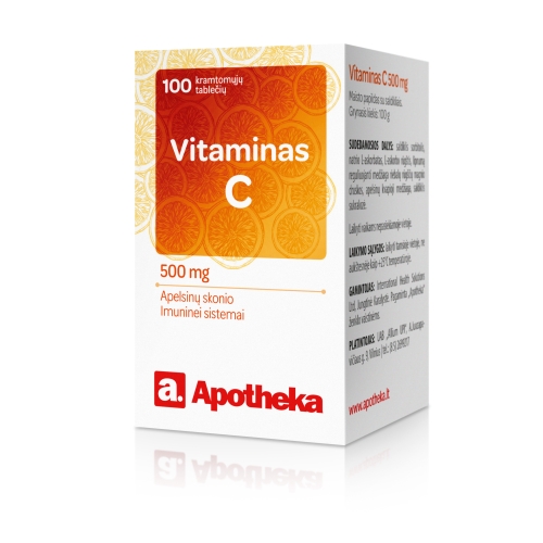 APOTHEKA Vitaminas C 500mg, 100 kramtomųjų tablečių