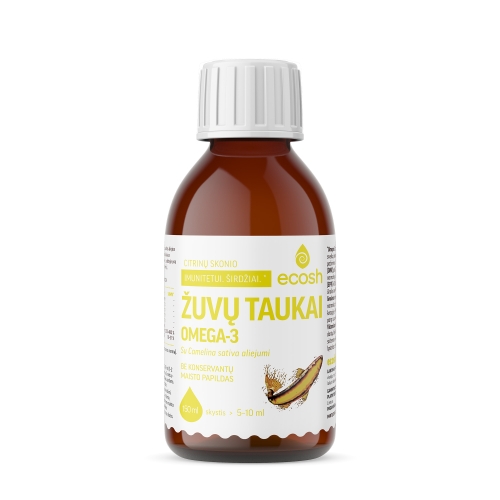 ECOSH žuvų taukai su Camelina sativa aliejumi, citrinų skonio, 150ml