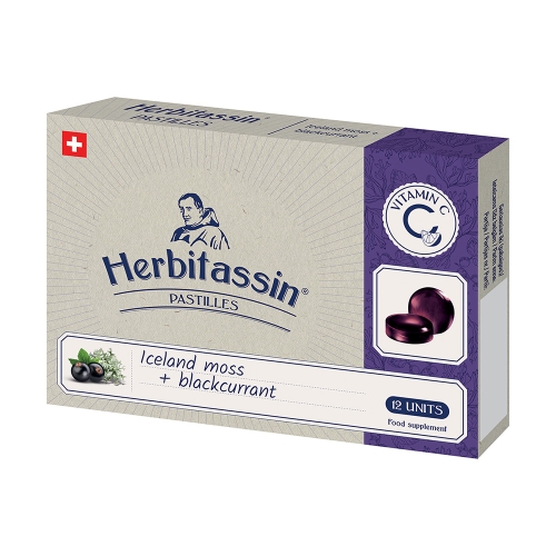 Herbitassin Iceland moss + blackcurrant, 12 pastilių