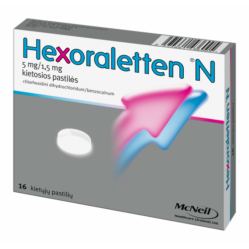 Hexoraletten N 5mg+1,5mg pastilės N16