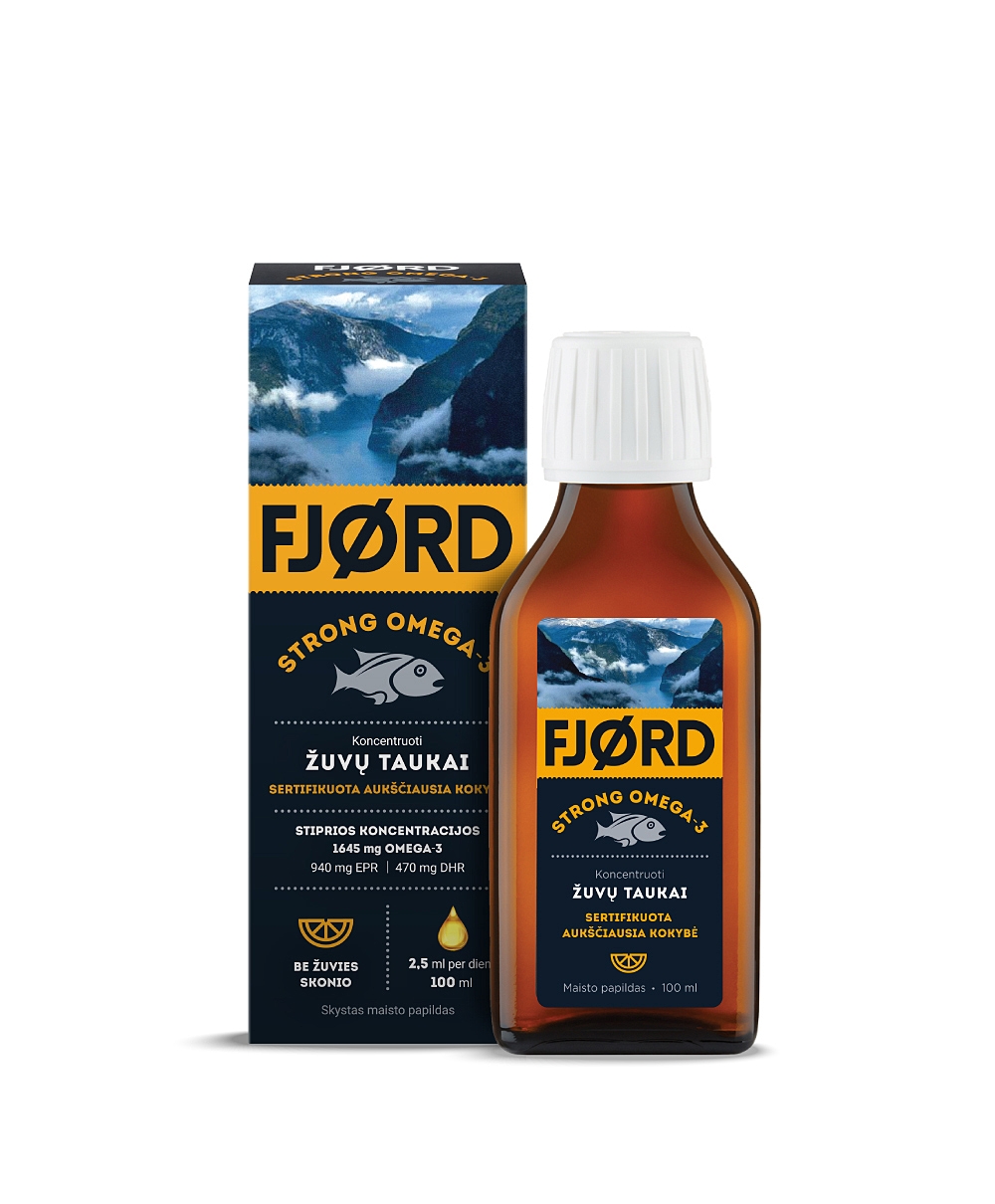 FJORD STRONG OMEGA-3 žuvų taukai, 100 ml -  2