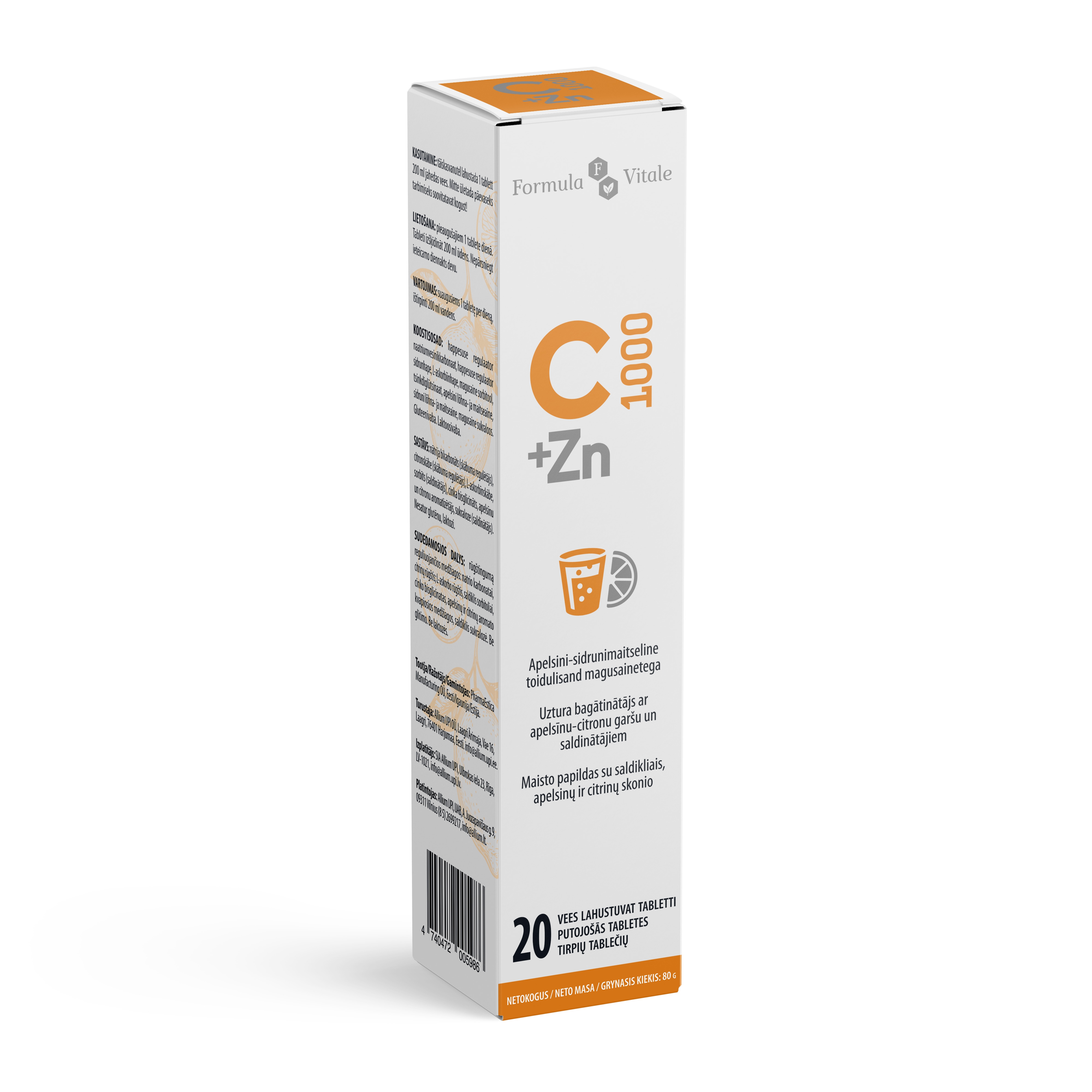 FORMULA VITALE Vitaminas C 1000 mg + Cinkas 25 mg, N20 -  2