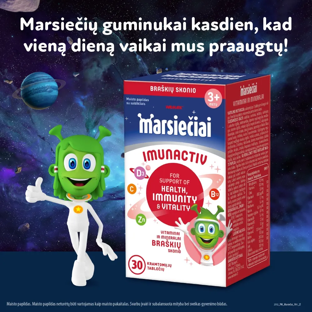 MARSIEČIAI IMUNACTIV vaikų imunitetui, braškių skonio, 30 kramt. tab. -  3