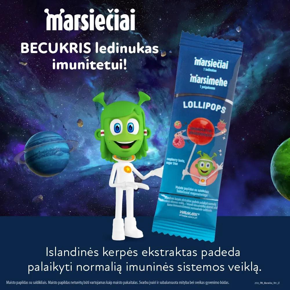 MARSIEČIAI LOLLIPOPS ledinukas imunitetui, aviečių skonio, 10g -  2