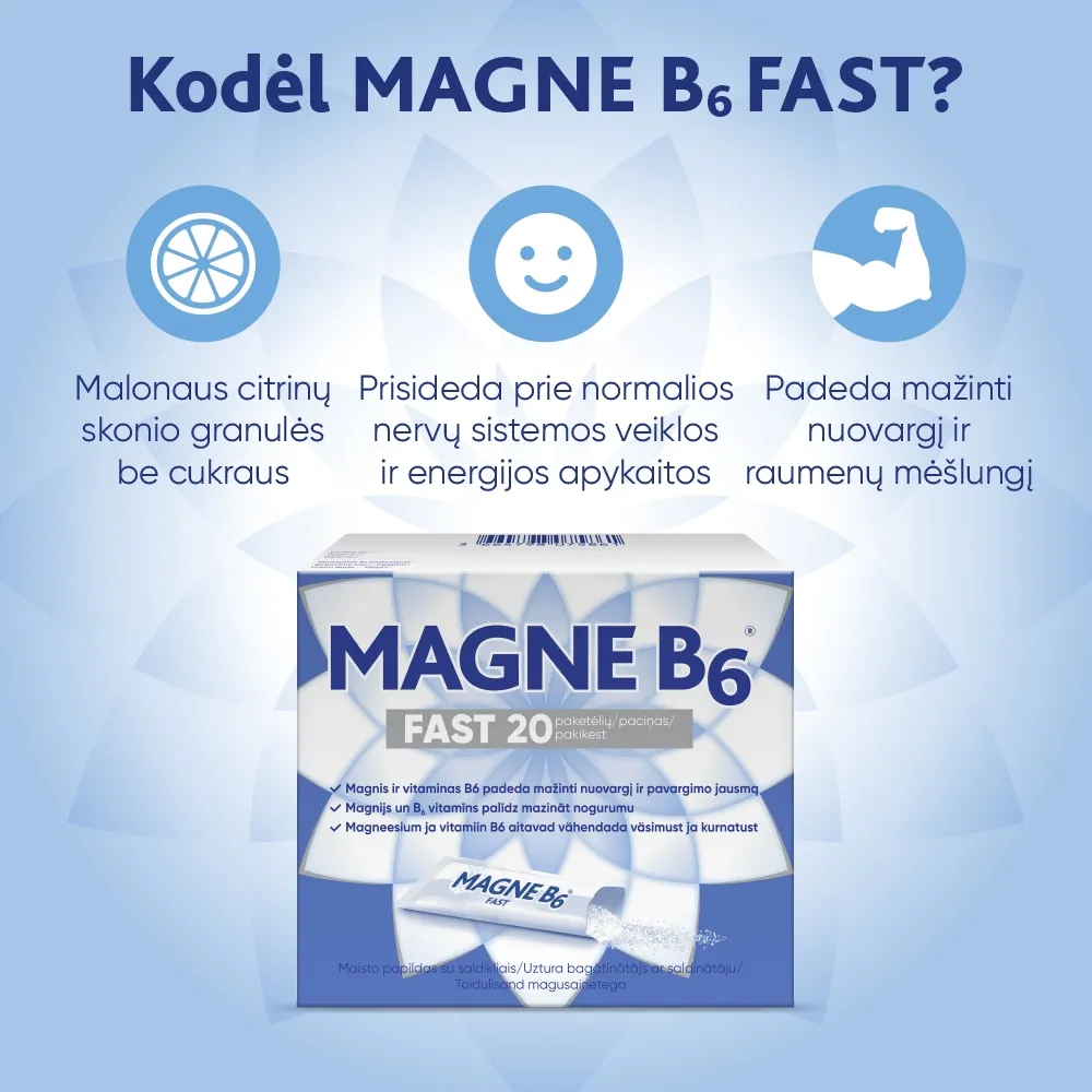 MAGNE B6 FAST (magnis), citrinų skonio granulės, 20 pakelių -  4