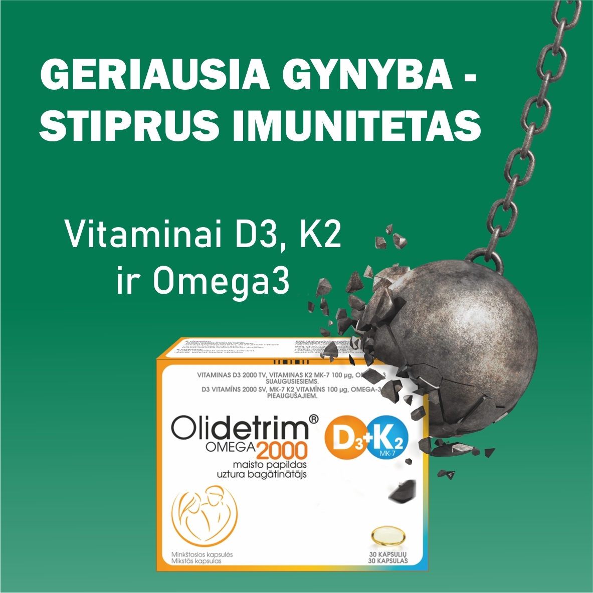 OLIDETRIM OMEGA 2000 D3+K, 30 minkštųjų kapsulių -  2