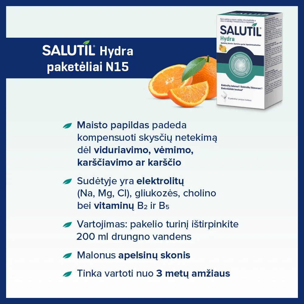 SALUTIL HYDRA Elektrolitai, apelsinų skonio, 15 paketėlių -  3