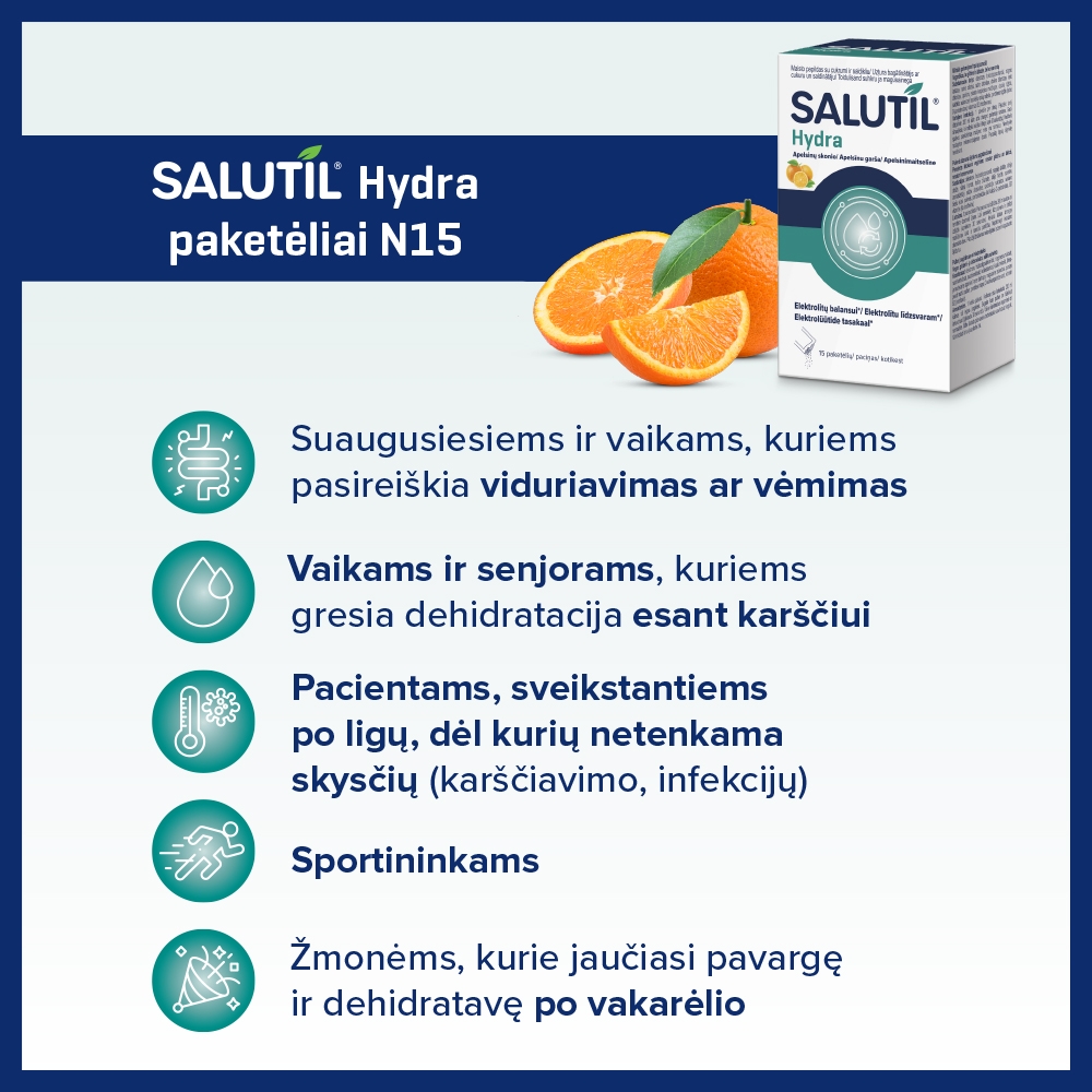 SALUTIL HYDRA Elektrolitai, apelsinų skonio, 15 paketėlių -  4