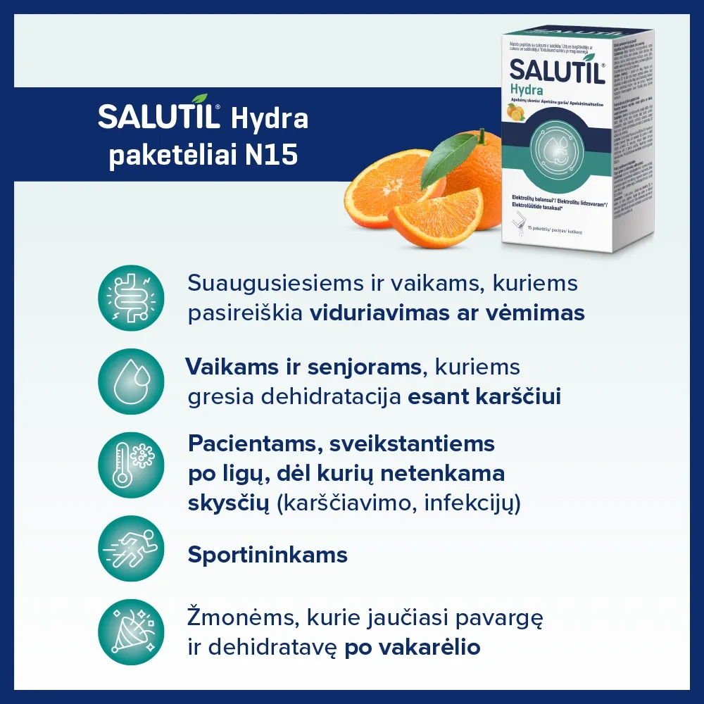 SALUTIL HYDRA Elektrolitai, apelsinų skonio, 15 paketėlių -  4