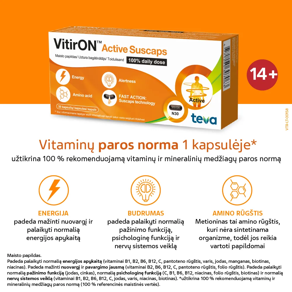 VitirON Active Sucaps 100% daily dose kapsulės N30 -  2