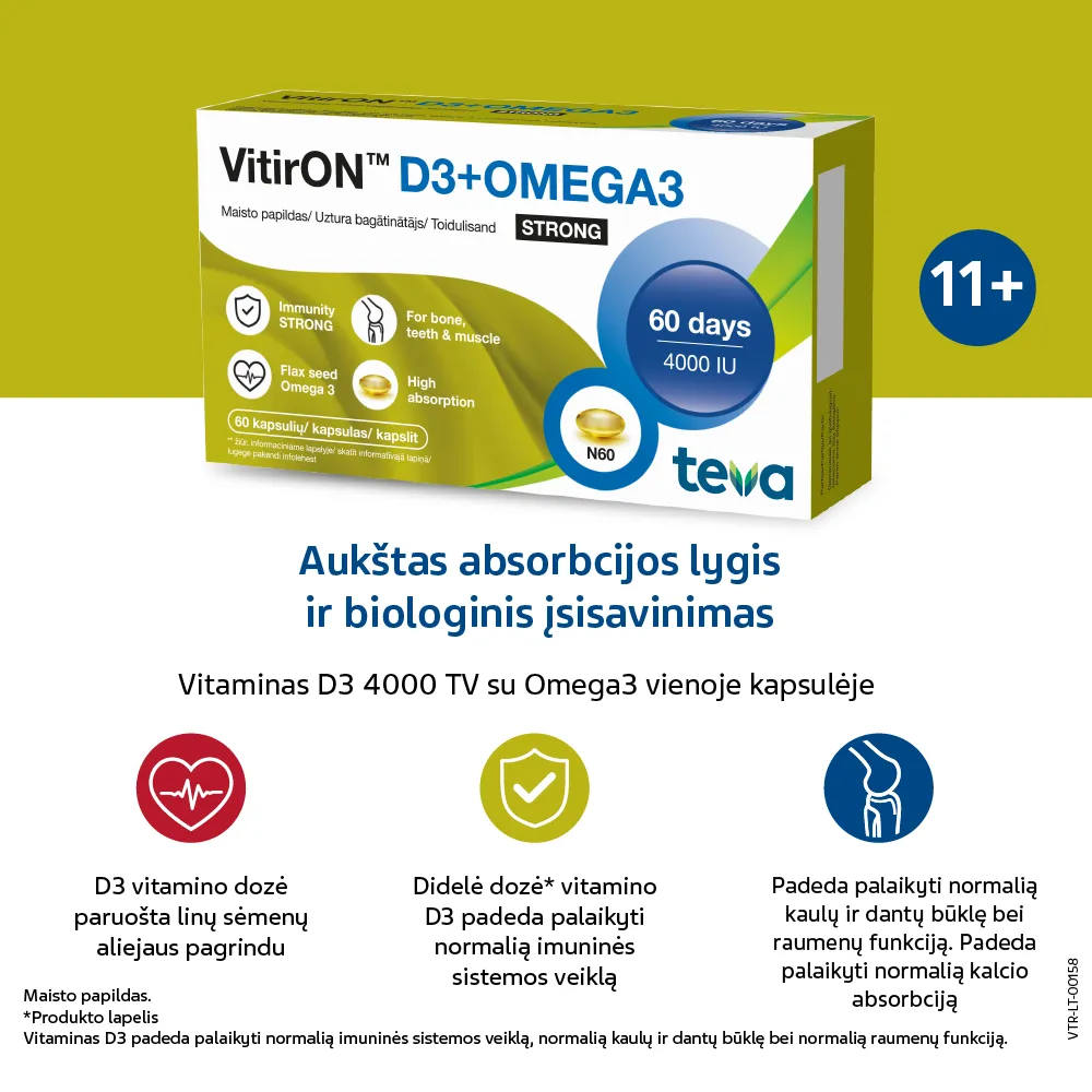 VitirON D3 + Omega3 Strong kapsulės N60 -  2