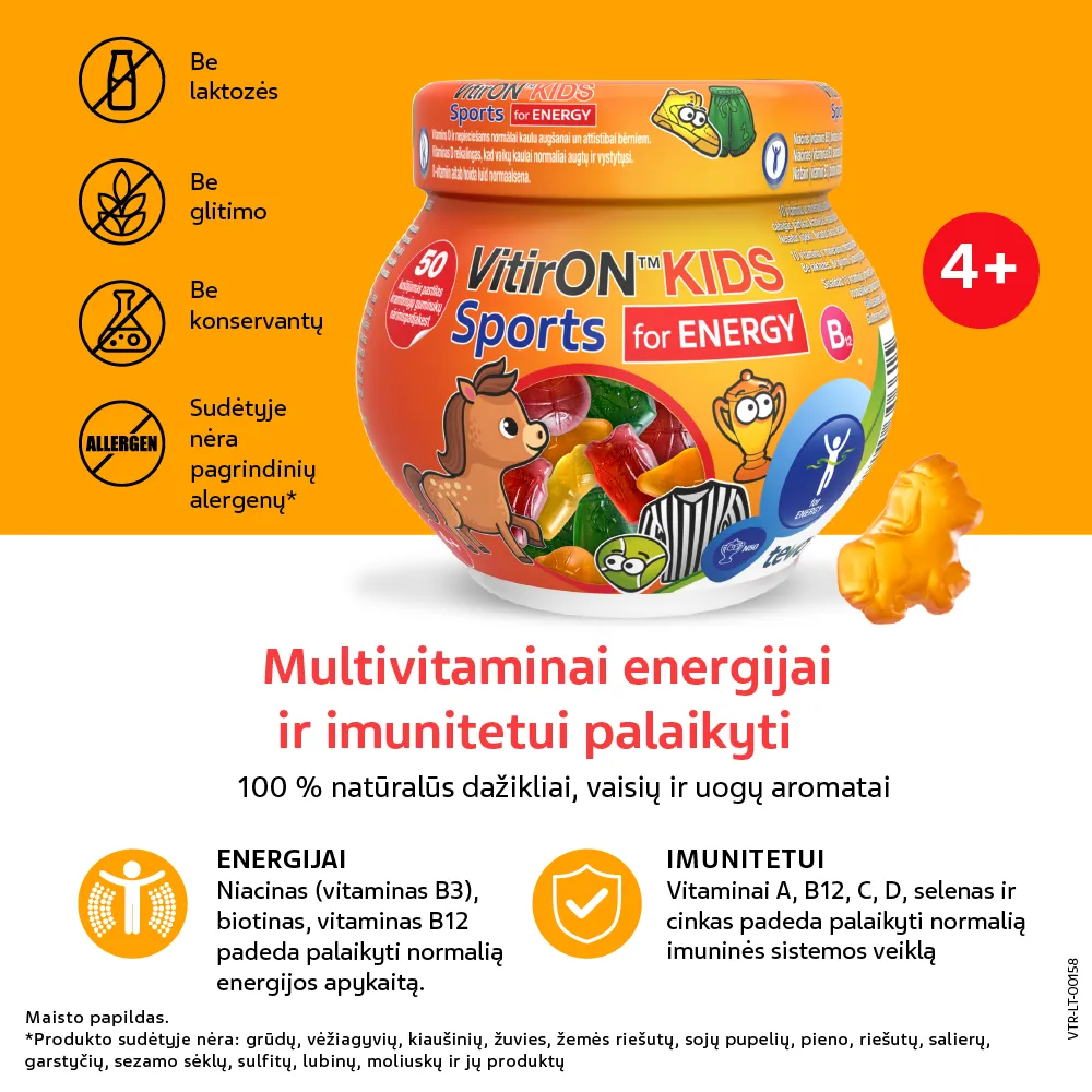 VitirON KIDS SPORTS for ENERGY, 50 kramtomųjų guminukų -  2