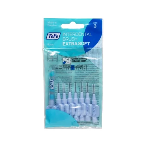 TEPE tarpdančių šepetėliai 0.6mm EXTRA SOFT SIZE 3, žydri, N8