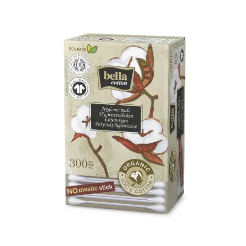 BELLA Cotton BIO vatos pagaliukai, popier.kot. 300vnt.