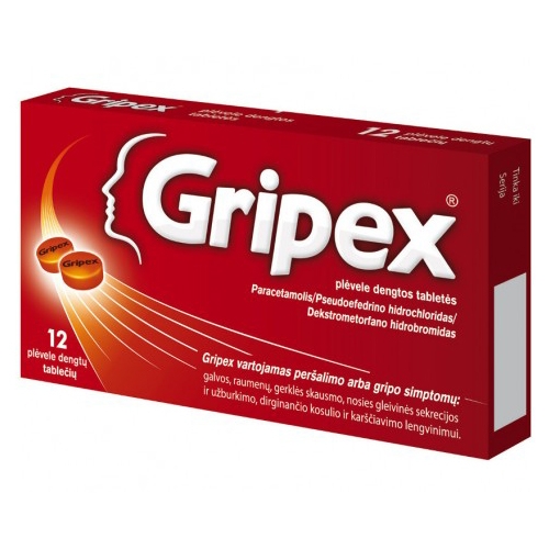 Gripex 325mg/30 mg/10mg plėvele dengtos tabletės N12
