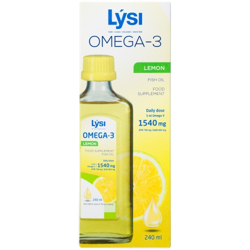 LYSI citrinų skonio žuvų taukai OMEGA-3, 240ml