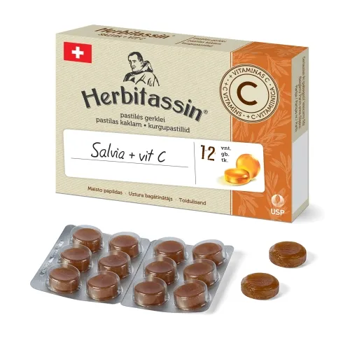 Herbitassin Salvia + vit C, 12 pastilių