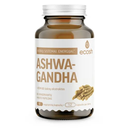 ECOSH AŠVAGANDA (Ashwagandha) su KSM-66® šaknų ekstraktu, 400mg, 90 ka