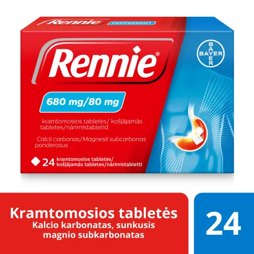 Rennie 680mg/80mg kramtomosios tabletės N24