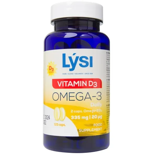 LYSI žuvų taukai OMEGA 3 FISH OIL+D3, 120 kapsulių