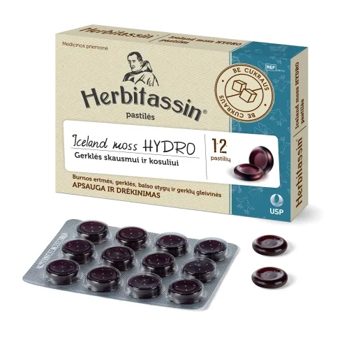 Product image of Herbitassin Iceland moss HYDRO, 12 pastilių