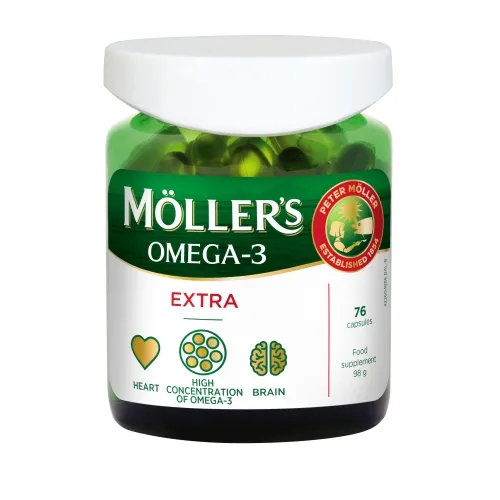 MÖLLER'S OMEGA-3 EKSTRA žuvų taukai, 76 Kapsulės -  