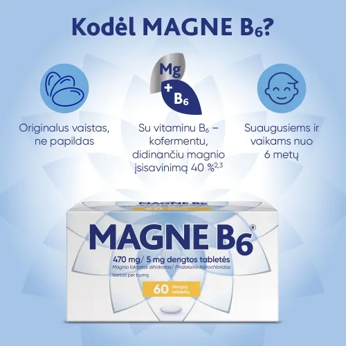Magne B6 tab.470mg+5mg dengt. tabletės N60 -  3